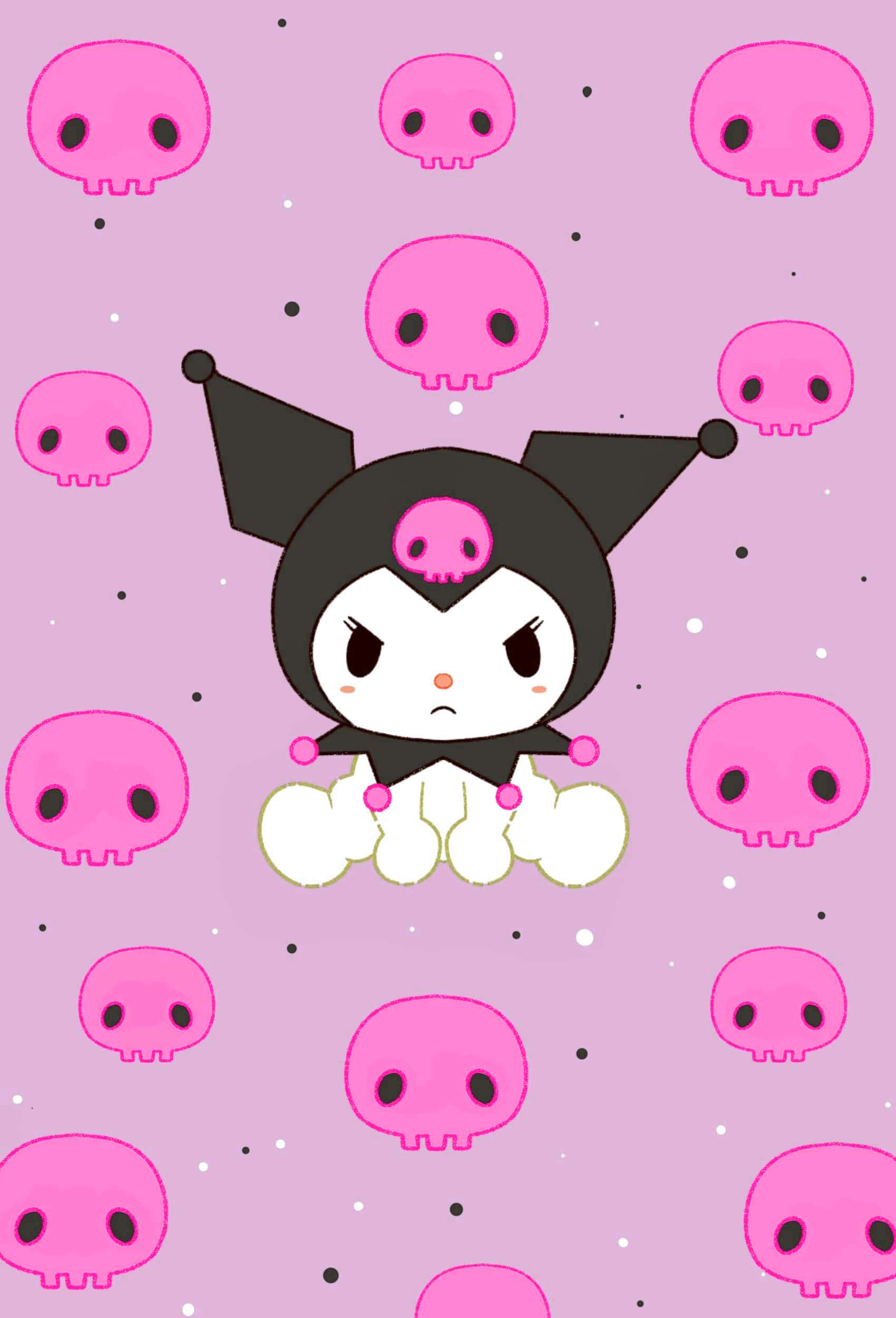 Kuromi, pink skull motif, pastel pink background, Full HD Phone Wallpaper