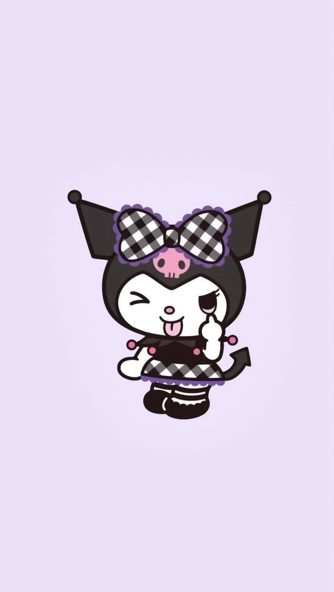 Kuromi Kawaii, black and white checkered outfit, bow, Full HD Phone Wallpaper