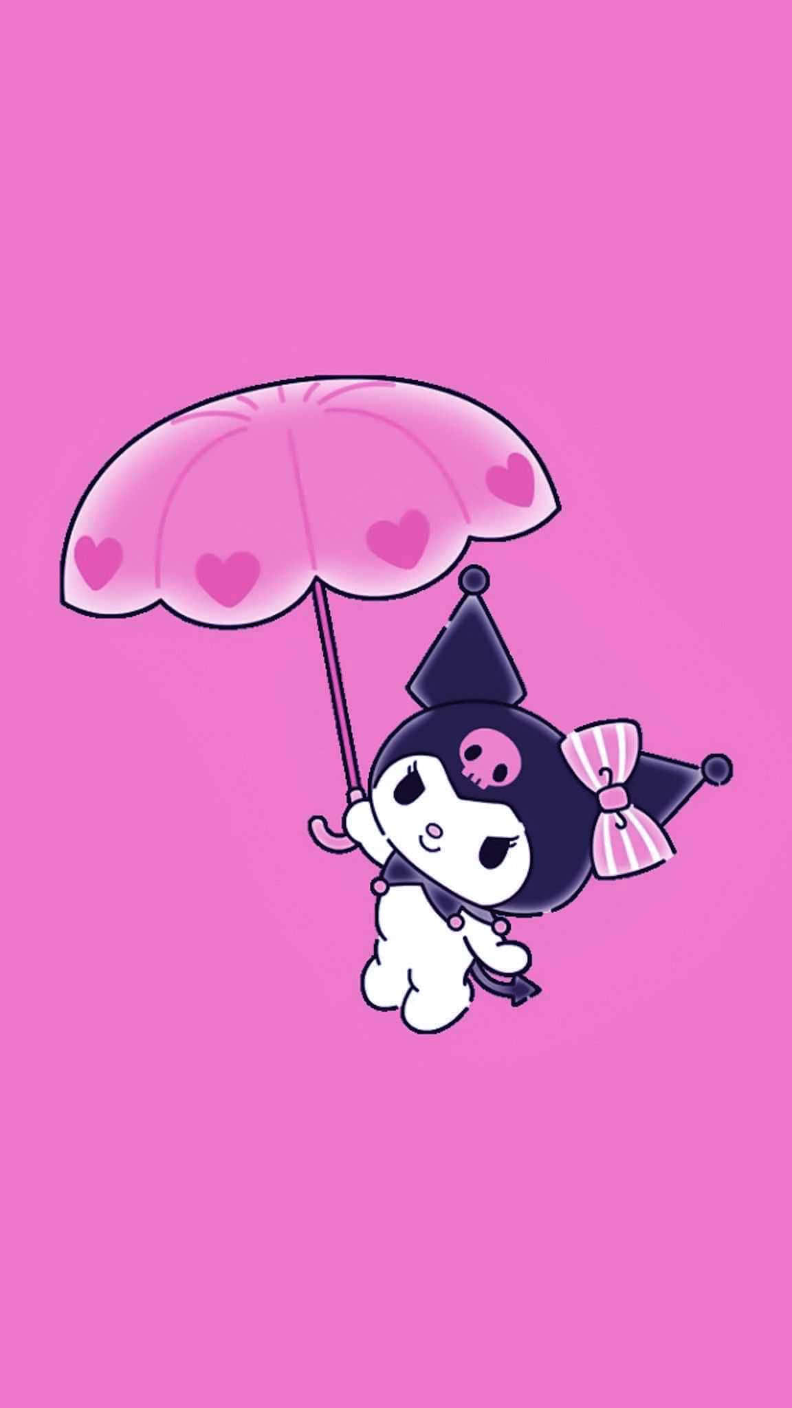 Kuromi, black and white cartoon character, skull motif, Full HD Phone Wallpaper