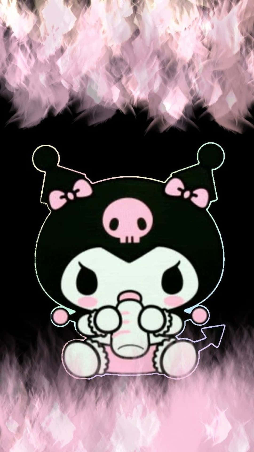 Kuromi, black and white cartoon character, pink bows, Full HD Phone Wallpaper
