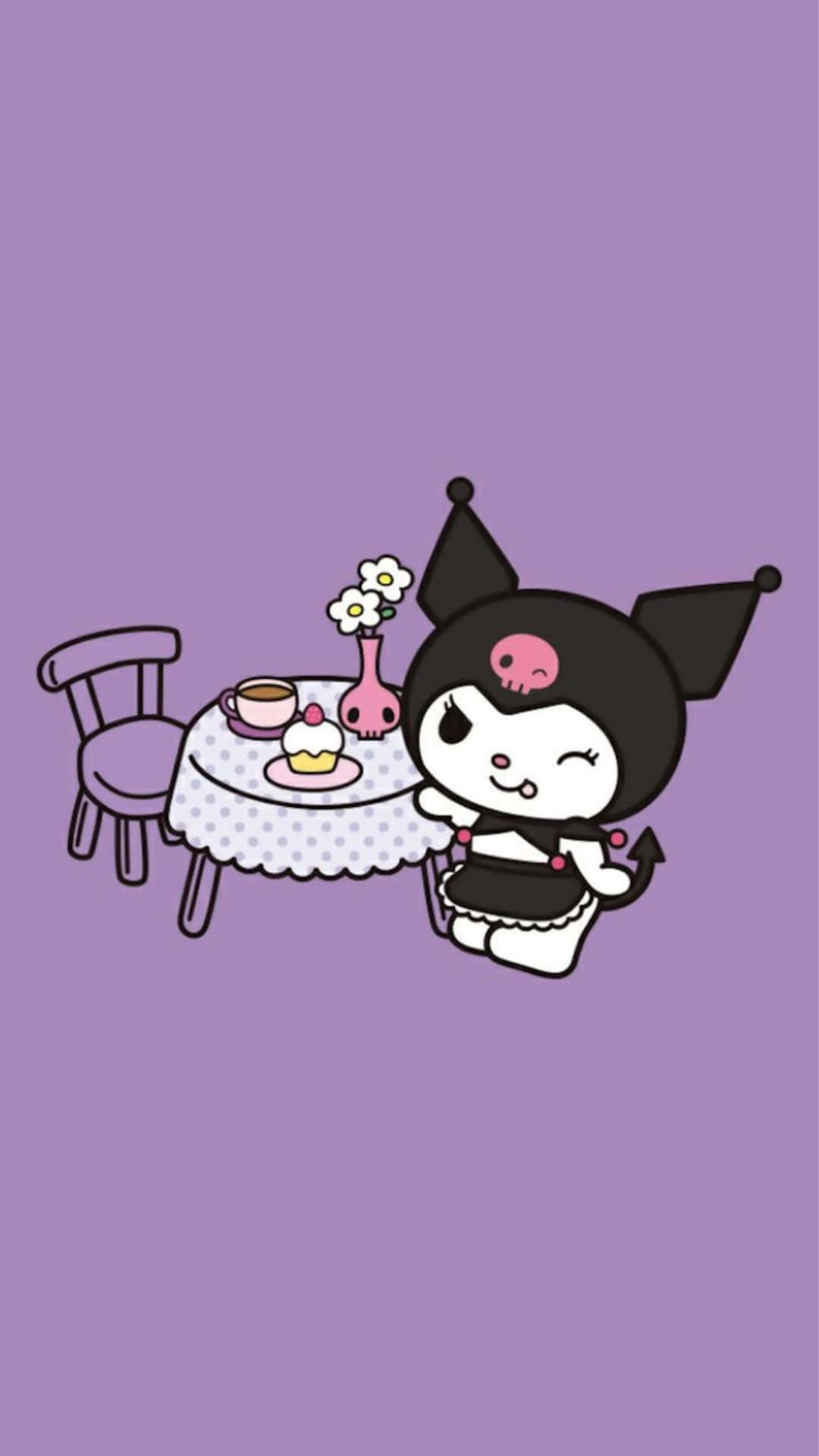 Kuromi, black and white cartoon character, bat ears, Full HD Phone Wallpaper