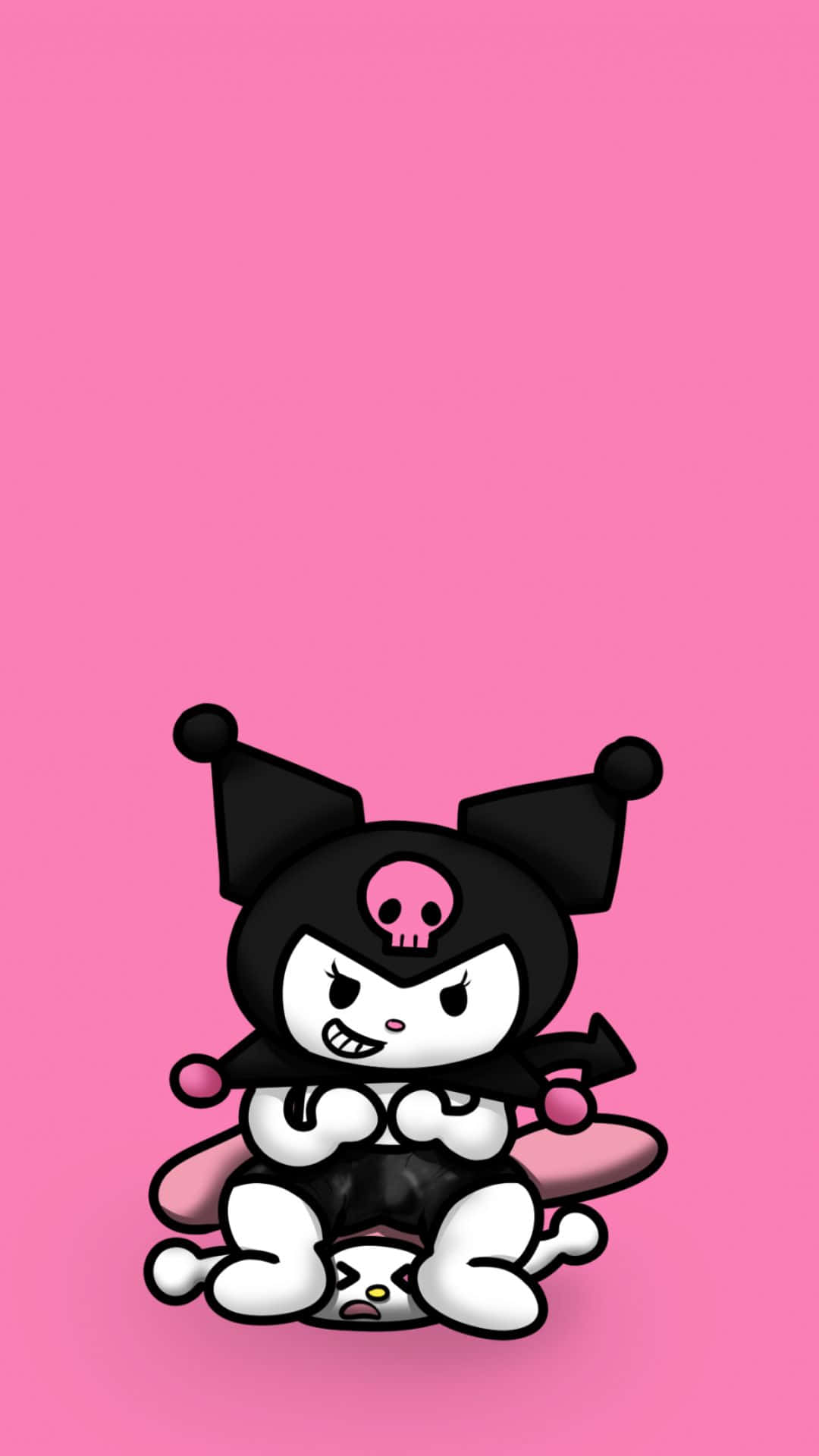 Kuromi, black jester hat, pink skull, Full HD Phone Wallpaper