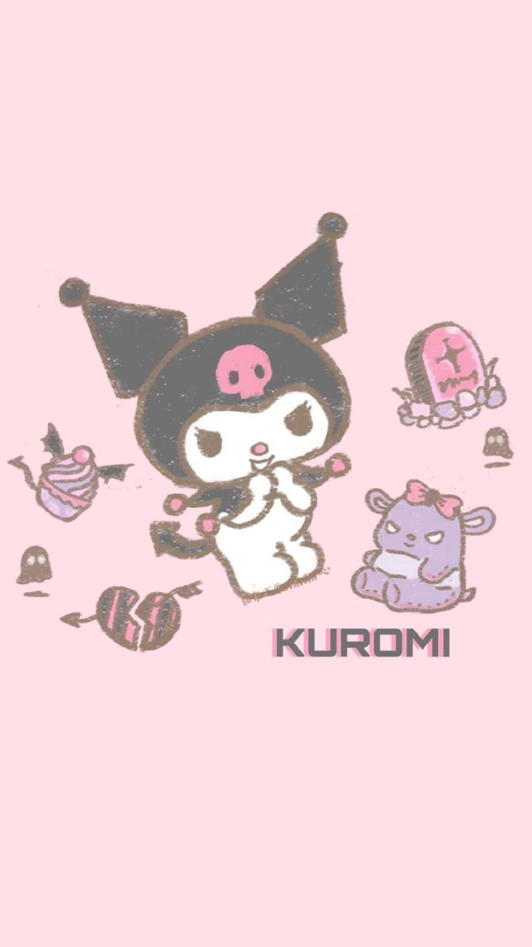 Kuromi, black hat, pink skull, Full HD Phone Wallpaper