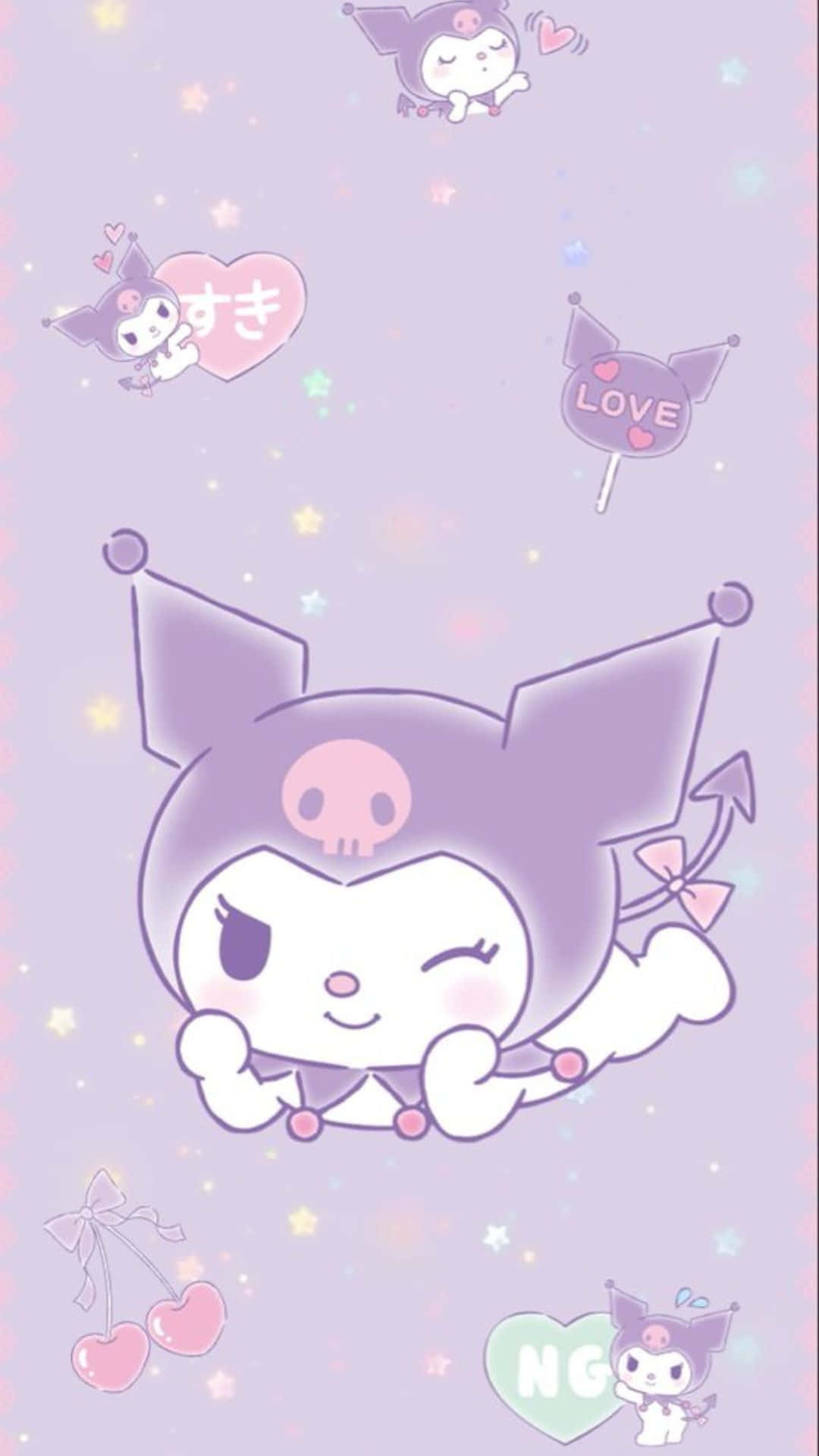 Kuromi, purple cartoon character, skull emblem, Full HD Phone Wallpaper