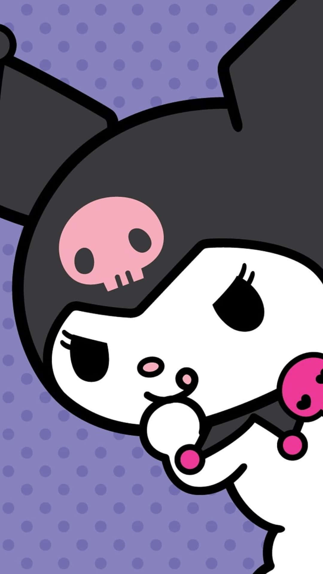 Kuromi, pink skull emblem, pink skull-themed toy, Full HD Phone Wallpaper