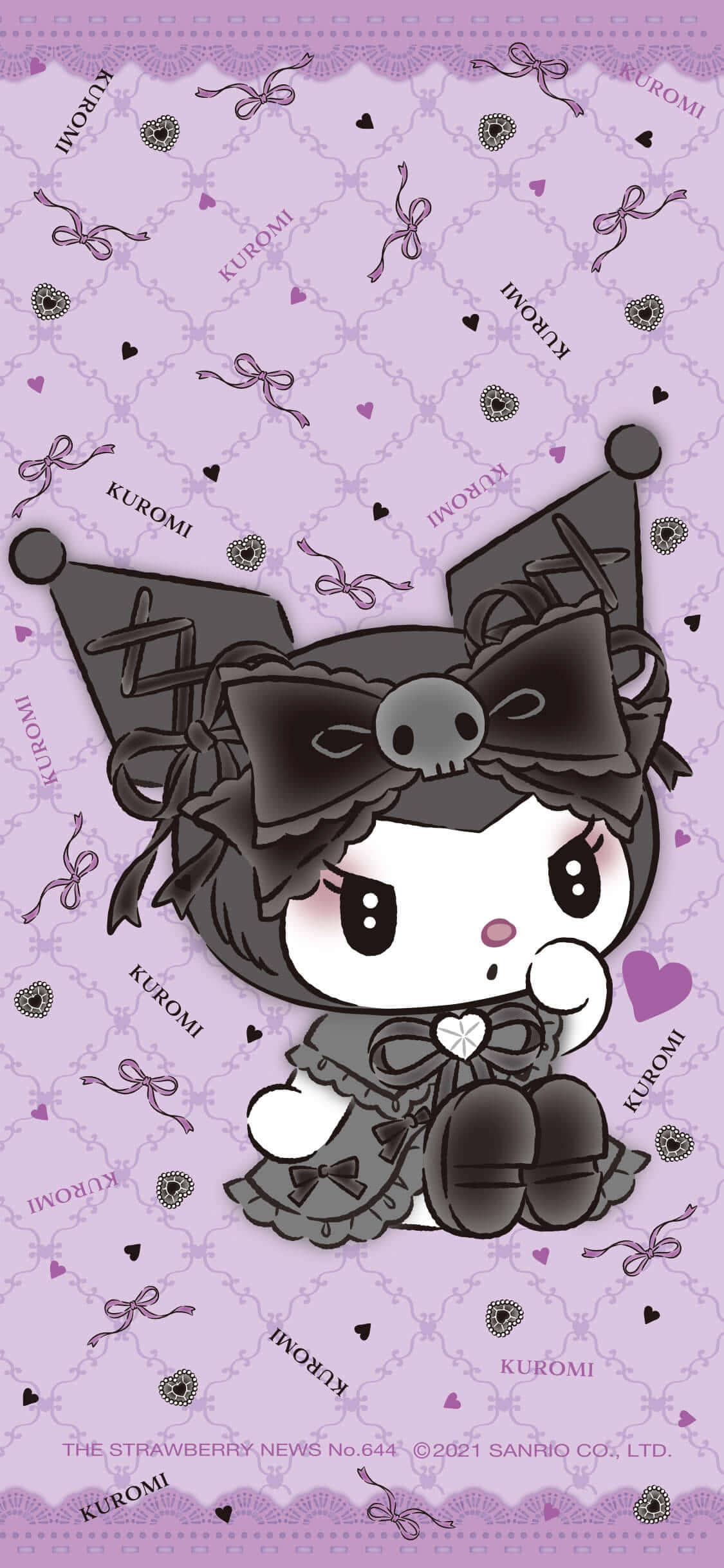 Kuromi, gothic outfit, purple patterned wallpaper, Full HD Phone Wallpaper