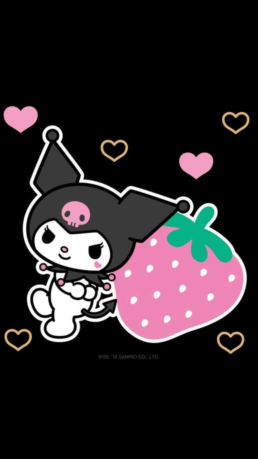 Kuromi, pink background, black background, Full HD Phone Wallpaper