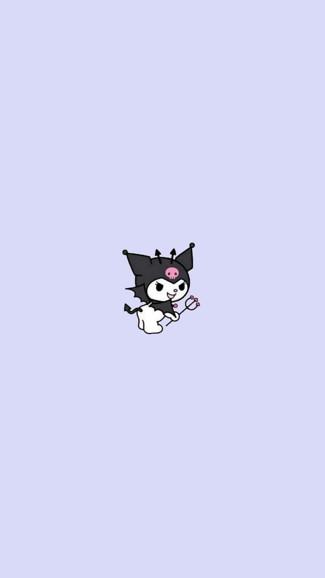 Kuromi, black and white cartoon cat, pink nose, Full HD Phone Wallpaper