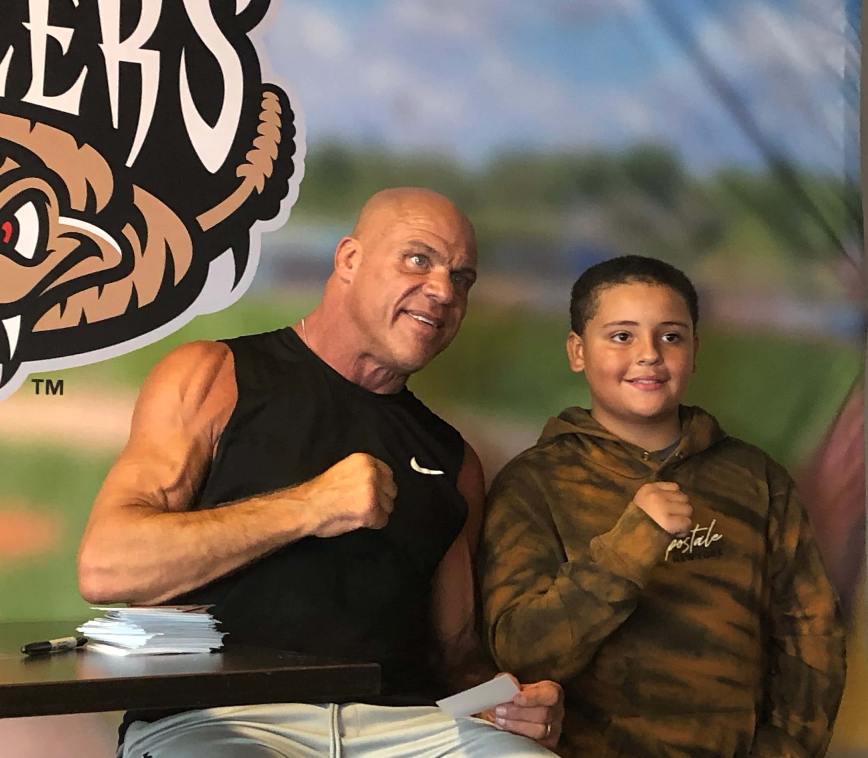 Kurt Angle, tiger mascot backdrop, muscular bald man, 2K Desktop Wallpaper