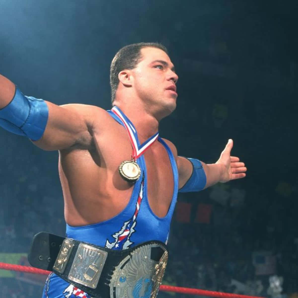 Kurt Angle, blue singlet, championship belt, SD Desktop Wallpaper