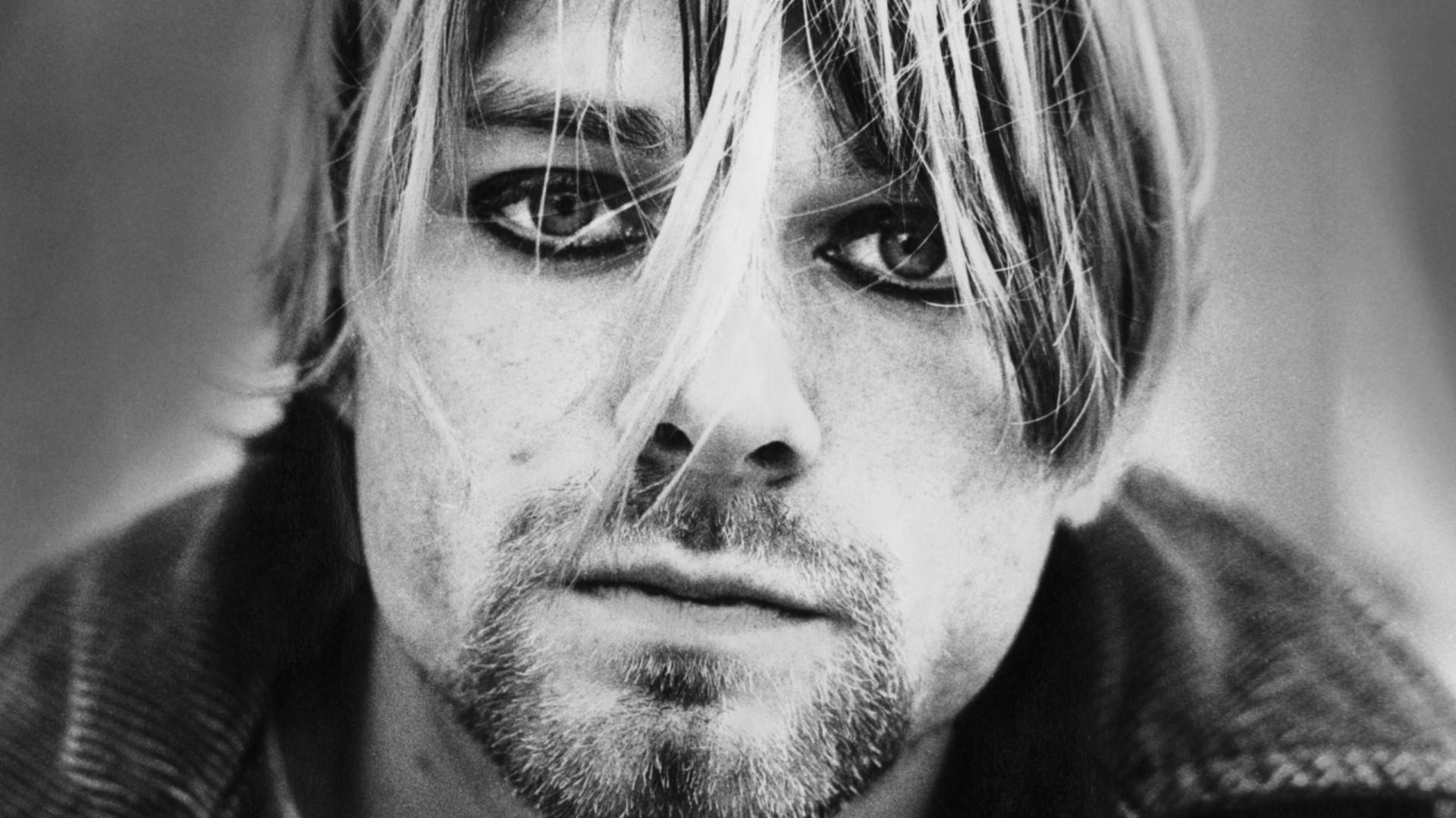 Kurt Cobain, black and white, close-up, Full HD Desktop Wallpaper