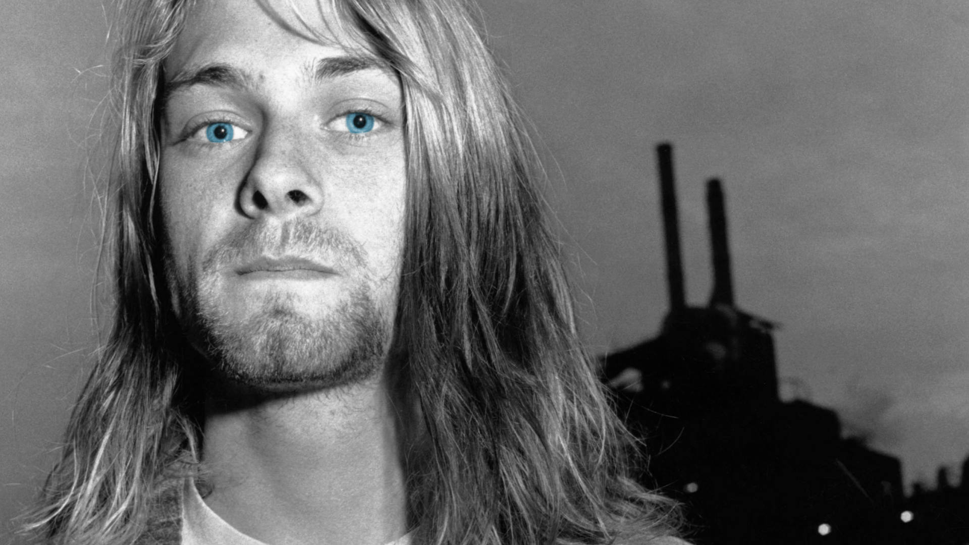 Kurt Cobain, black and white, long hair, Full HD Desktop Wallpaper