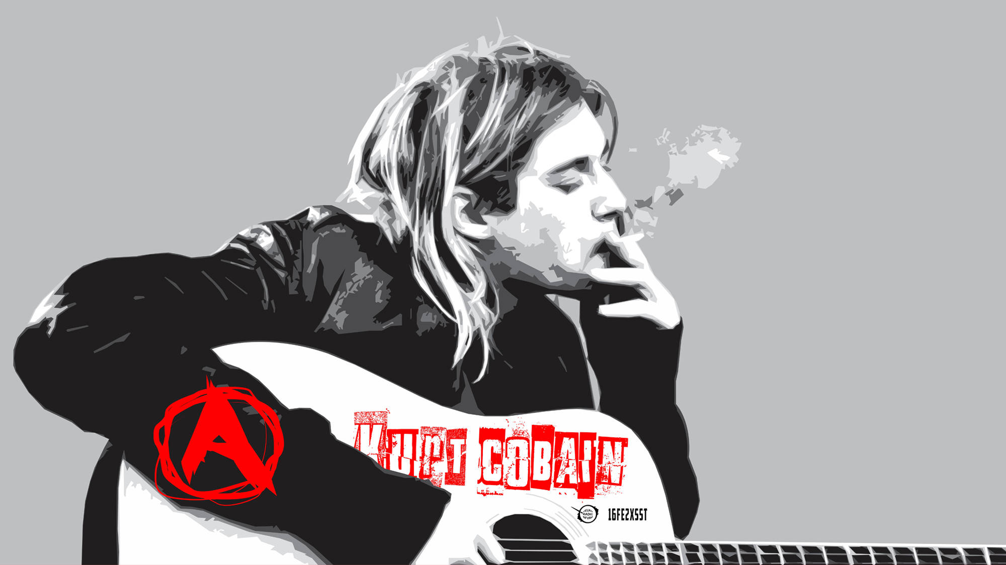 Kurt Cobain, guitar, anarchy symbol, Full HD Desktop Wallpaper
