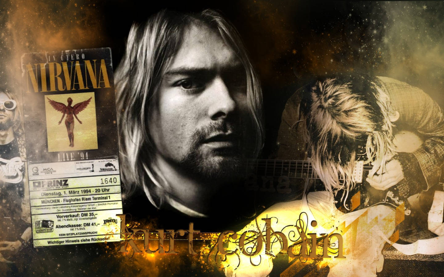 Kurt Cobain, concert ticket, guitar, HD Desktop Wallpaper