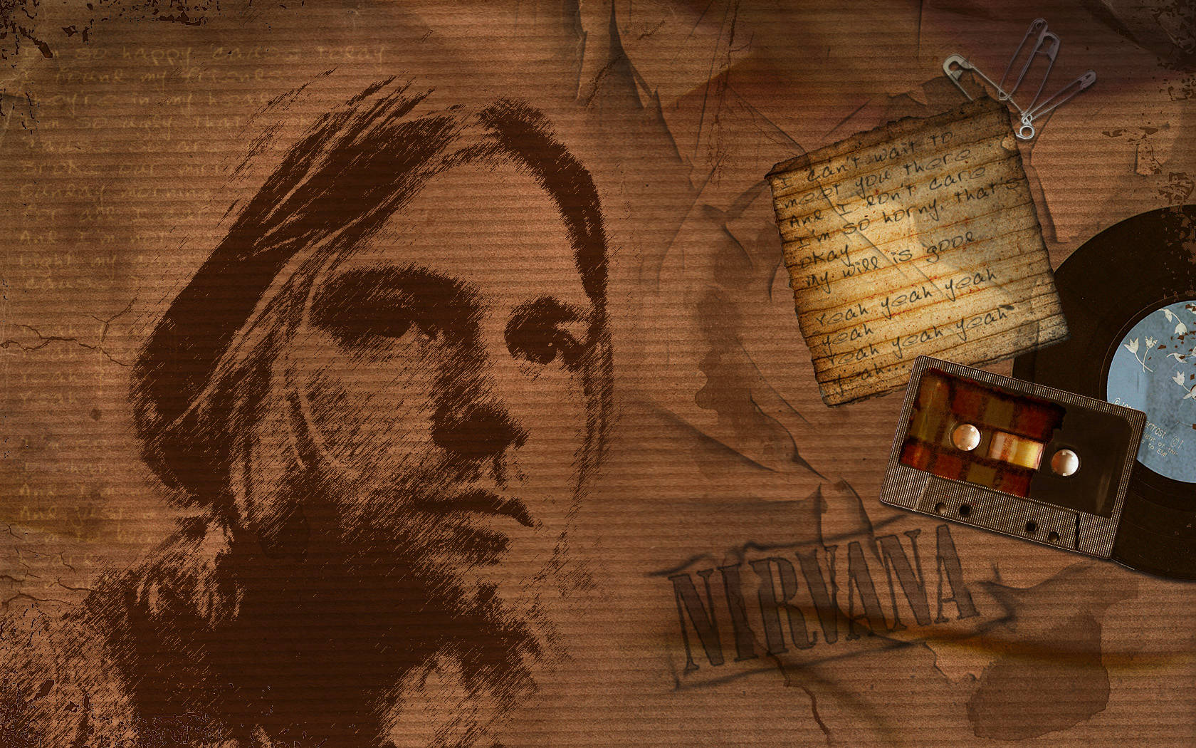 Kurt Cobain, cassette tape, vinyl record, HD Desktop Wallpaper