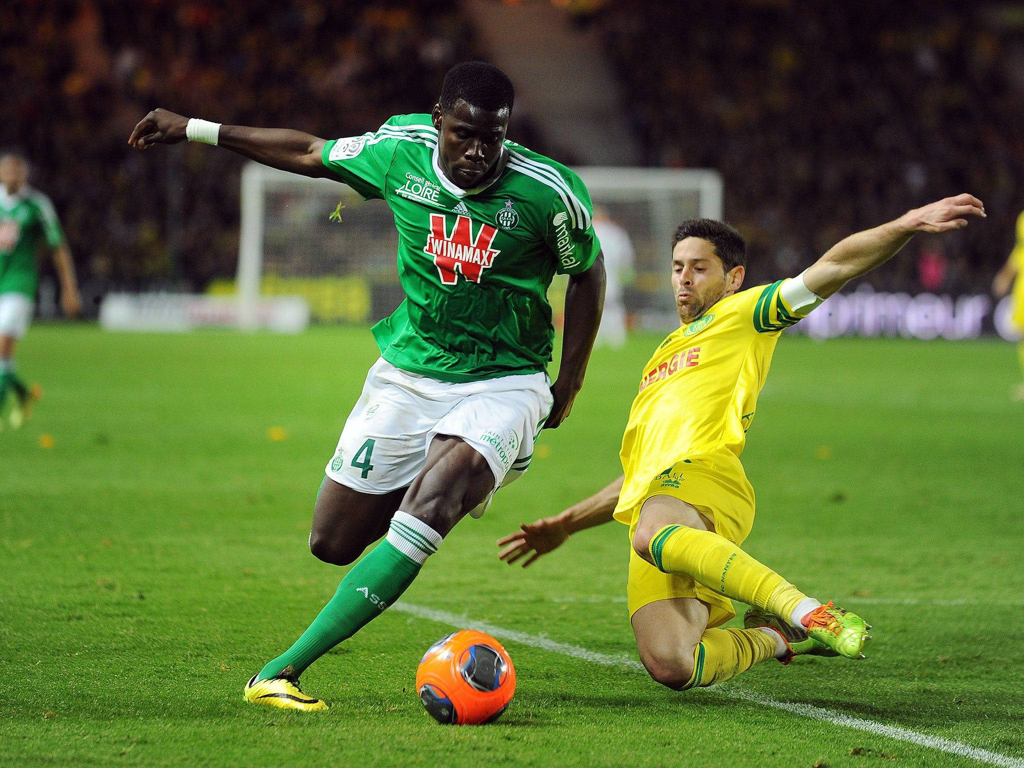 Kurt Zouma, orange ball, vibrant green pitch, Full HD Desktop Wallpaper