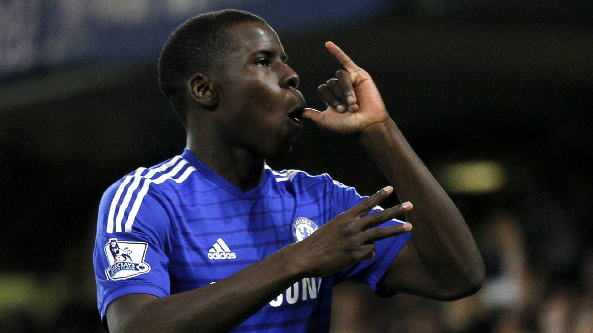 Kurt Zouma, blue jersey, stadium lights, Full HD Desktop Wallpaper