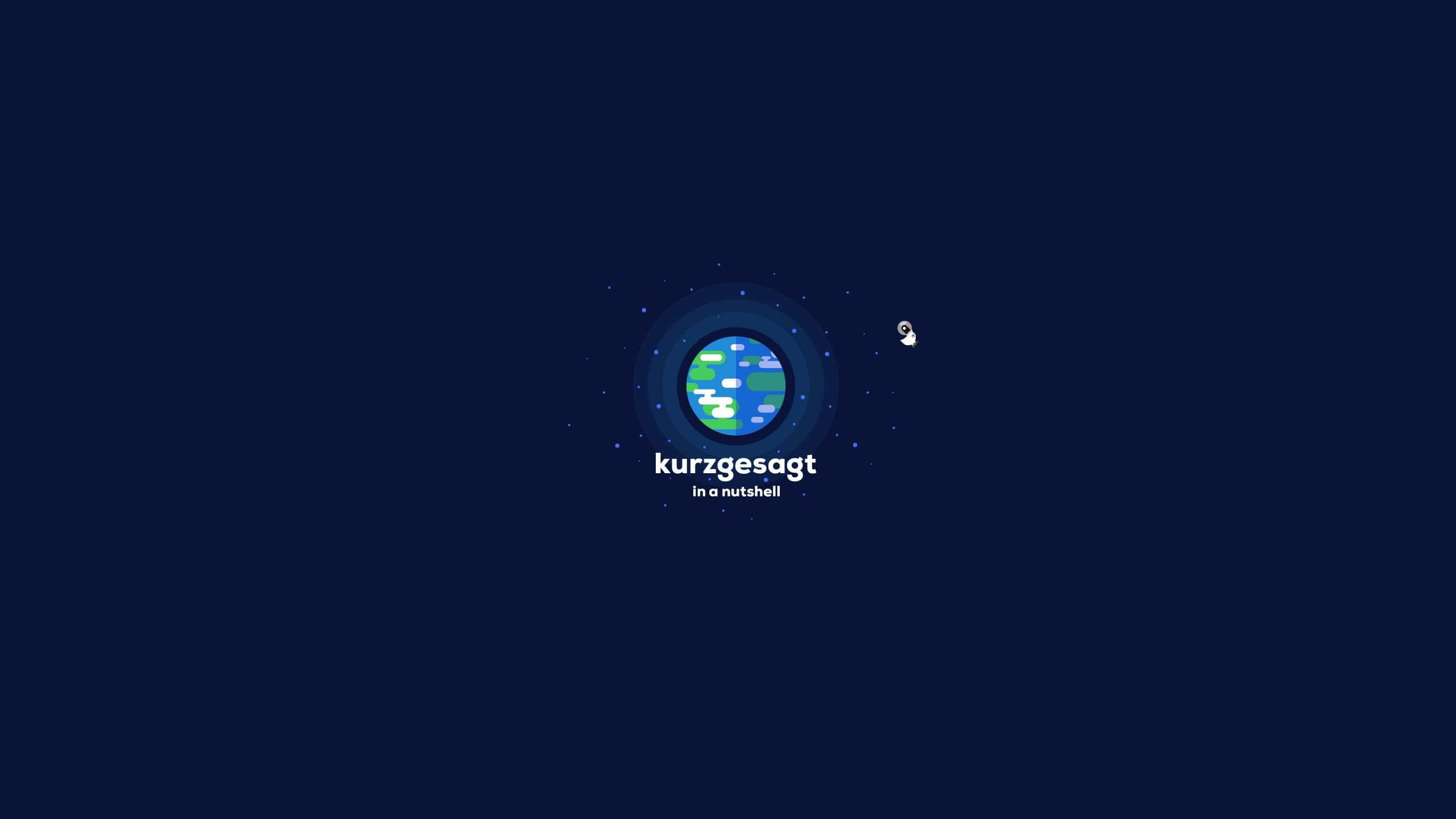 Kurzgesagt, minimalist digital logo, stylized Earth, 2K Desktop Wallpaper