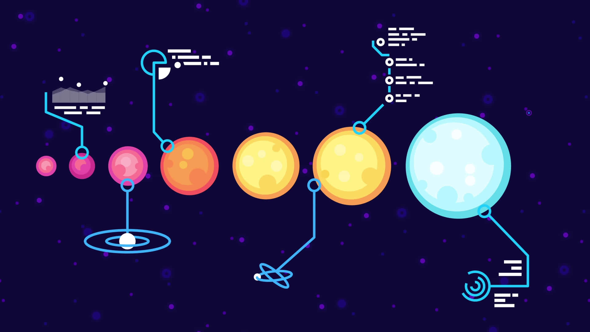 Kurzgesagt, starry purple background, blue lines, Full HD Desktop Wallpaper