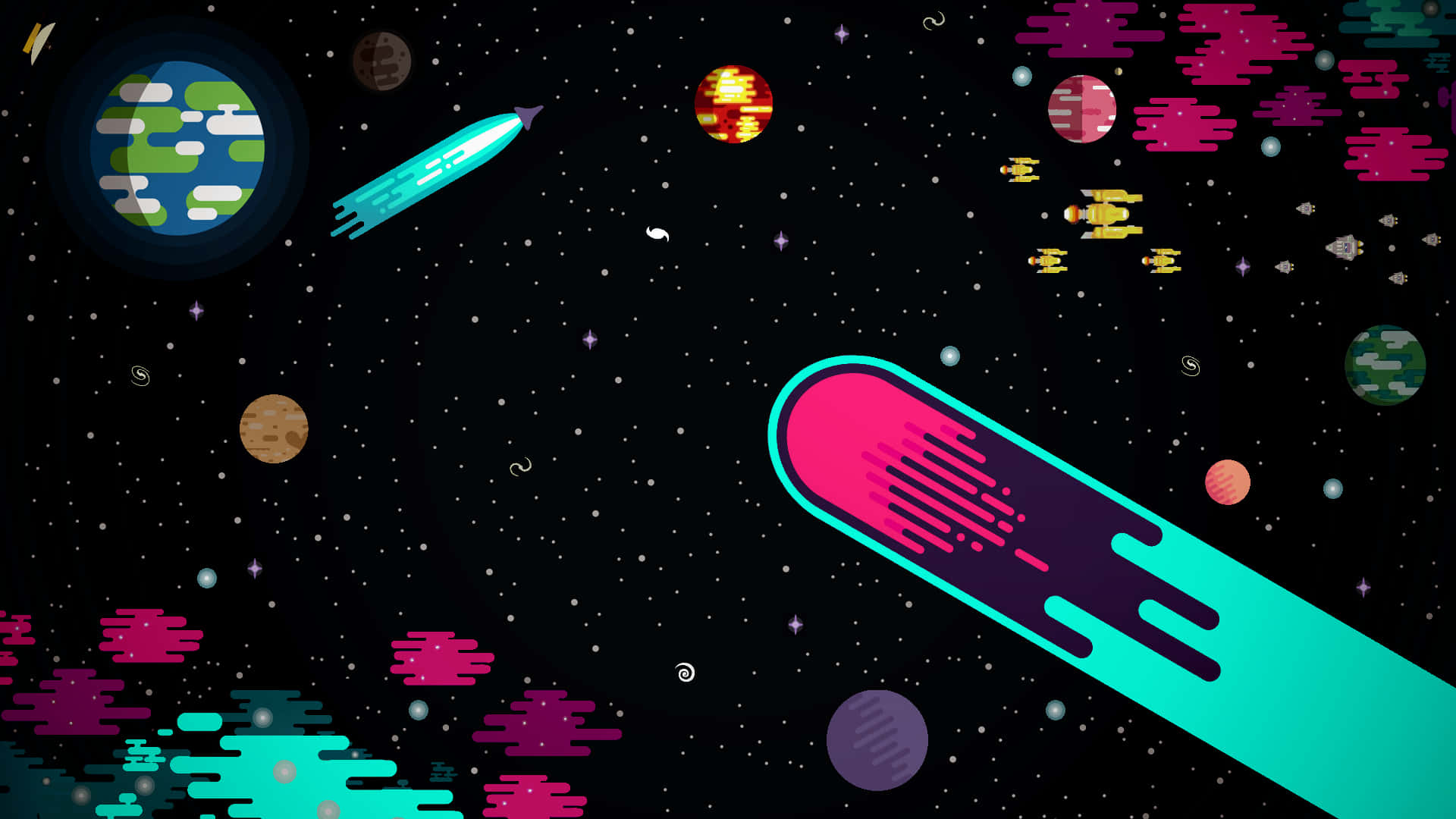 Kurzgesagt, pixel-art, retro-futuristic, Full HD Desktop Wallpaper