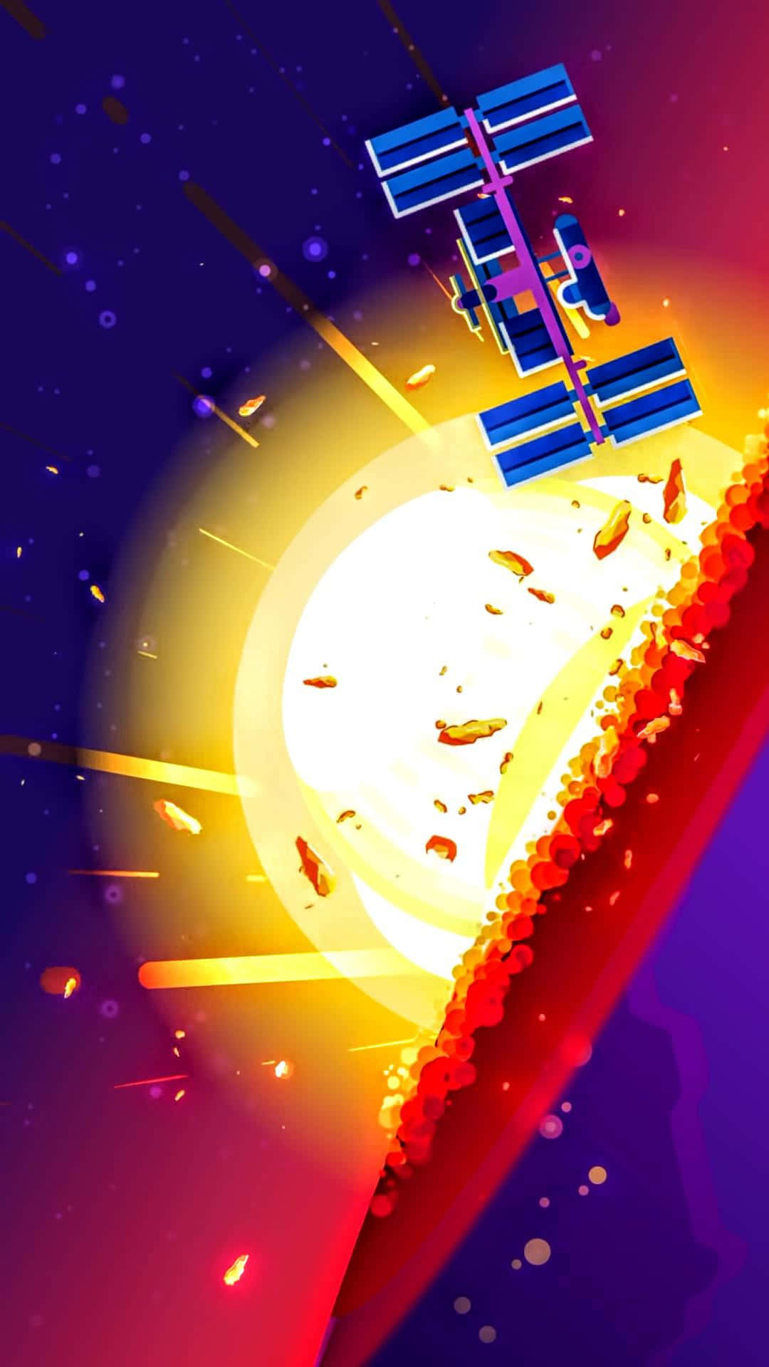 Kurzgesagt, space station, glowing planet, Full HD Phone Wallpaper