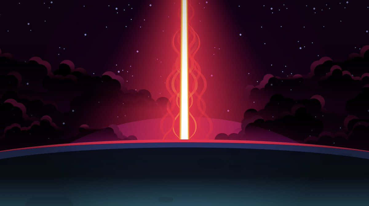 Kurzgesagt, glowing red energy beam, starry night sky, SD Desktop Wallpaper