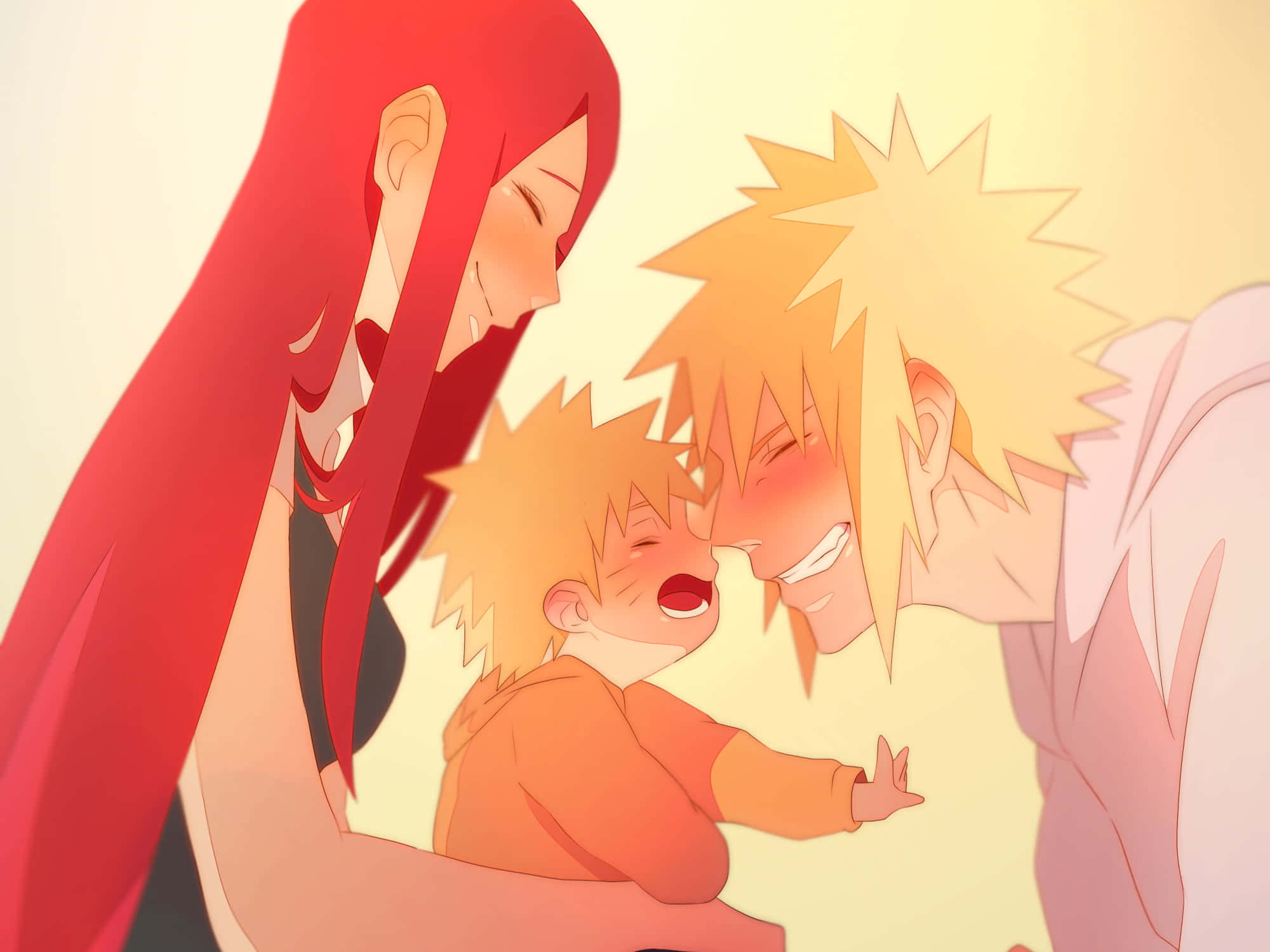 Kushina Uzumaki, red-haired woman, laughing child, Full HD Desktop Wallpaper