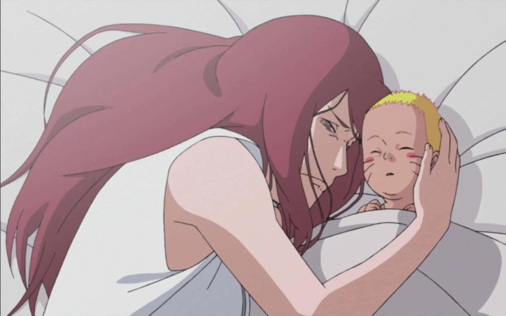 Kushina Uzumaki, long pink hair, sleeping baby, HD Desktop Wallpaper