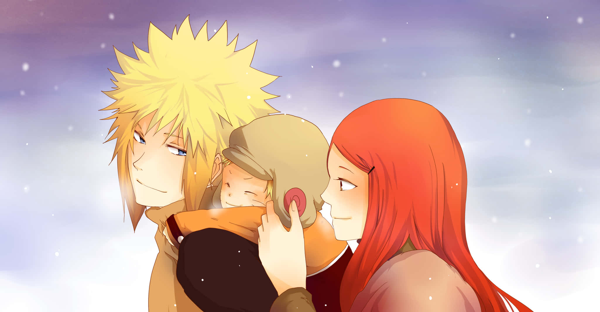 Kushina Uzumaki, spiky blonde and red-haired adults, sleeping child, Full HD Desktop Wallpaper