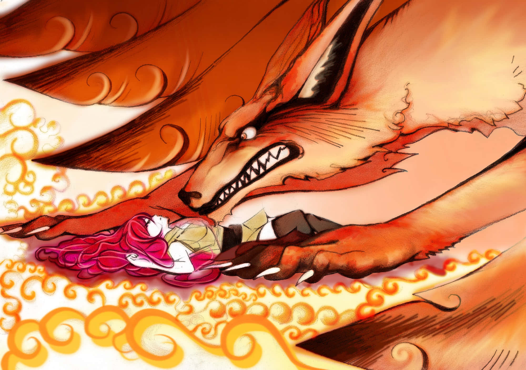 Kushina Uzumaki, orange fox, red-haired girl, Full HD Desktop Wallpaper
