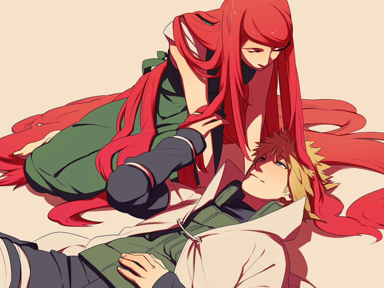 Kushina Uzumaki, red-haired anime girl, blond boy, HD Desktop Wallpaper
