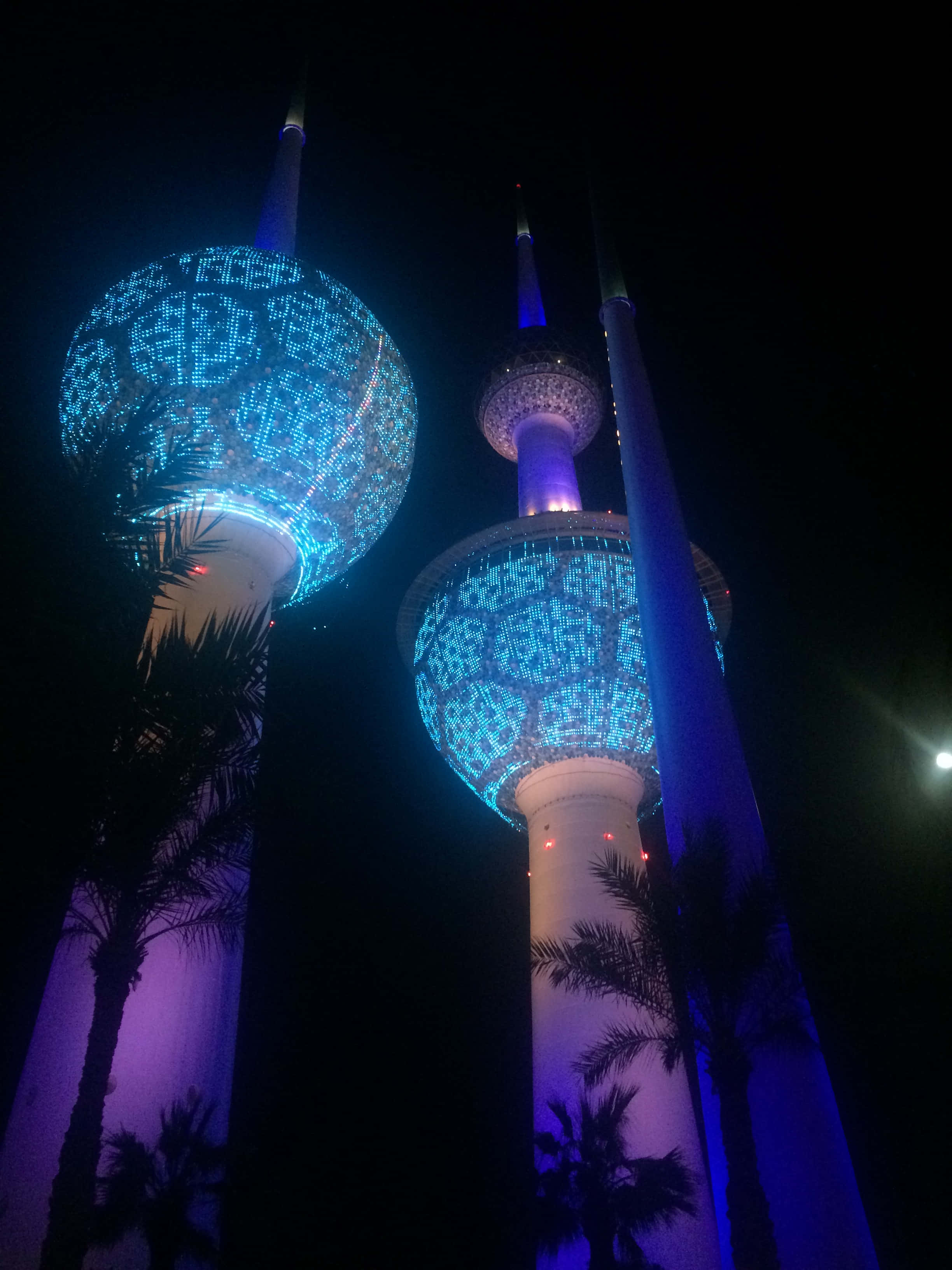 Kuwait Towers, blue aesthetic, night, 2K Phone Wallpaper