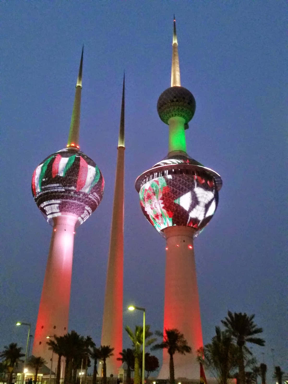 Kuwait Towers, red, green, HD Phone Wallpaper