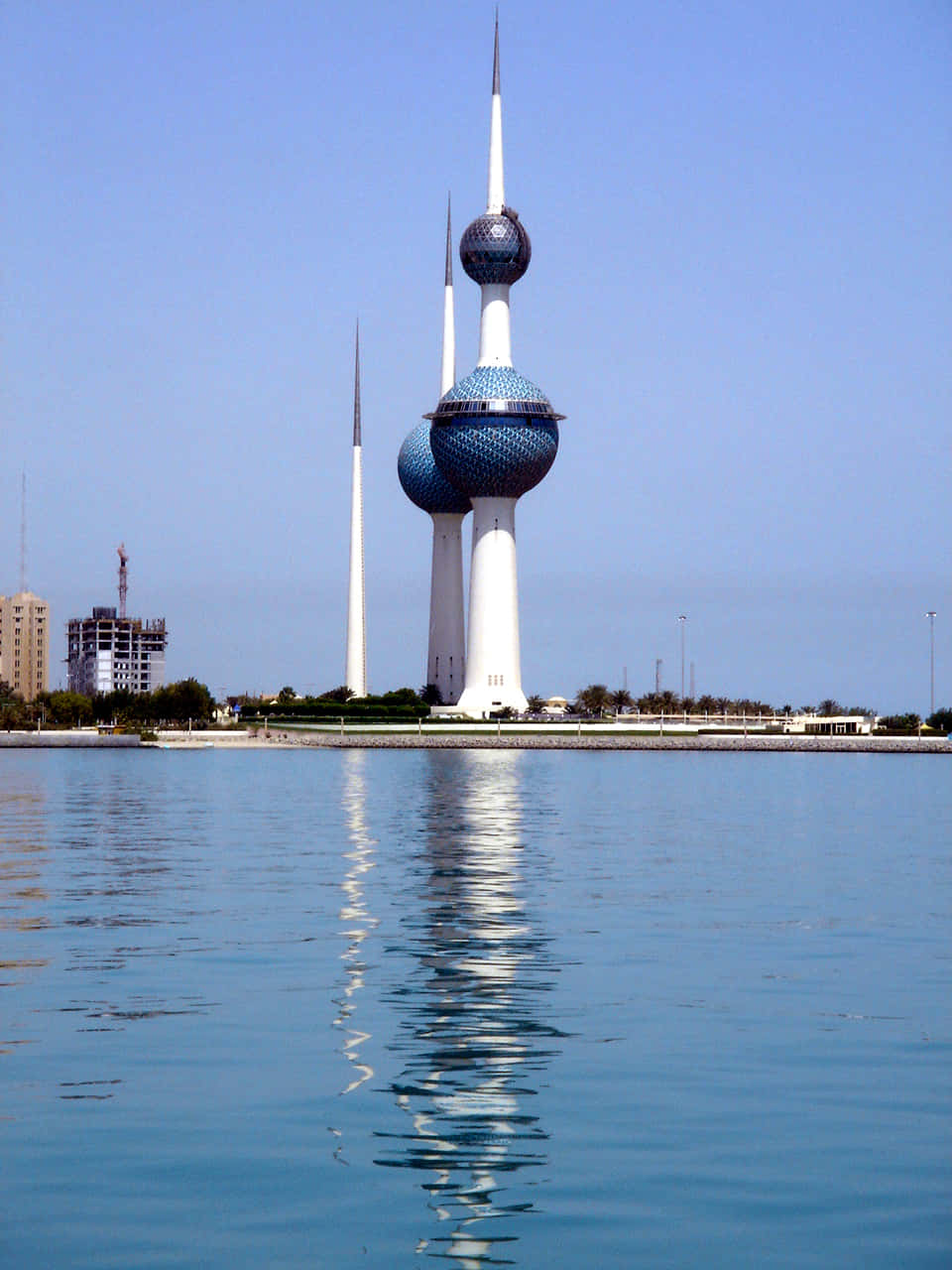 Kuwait Towers, blue spheres, white spires, HD Phone Wallpaper