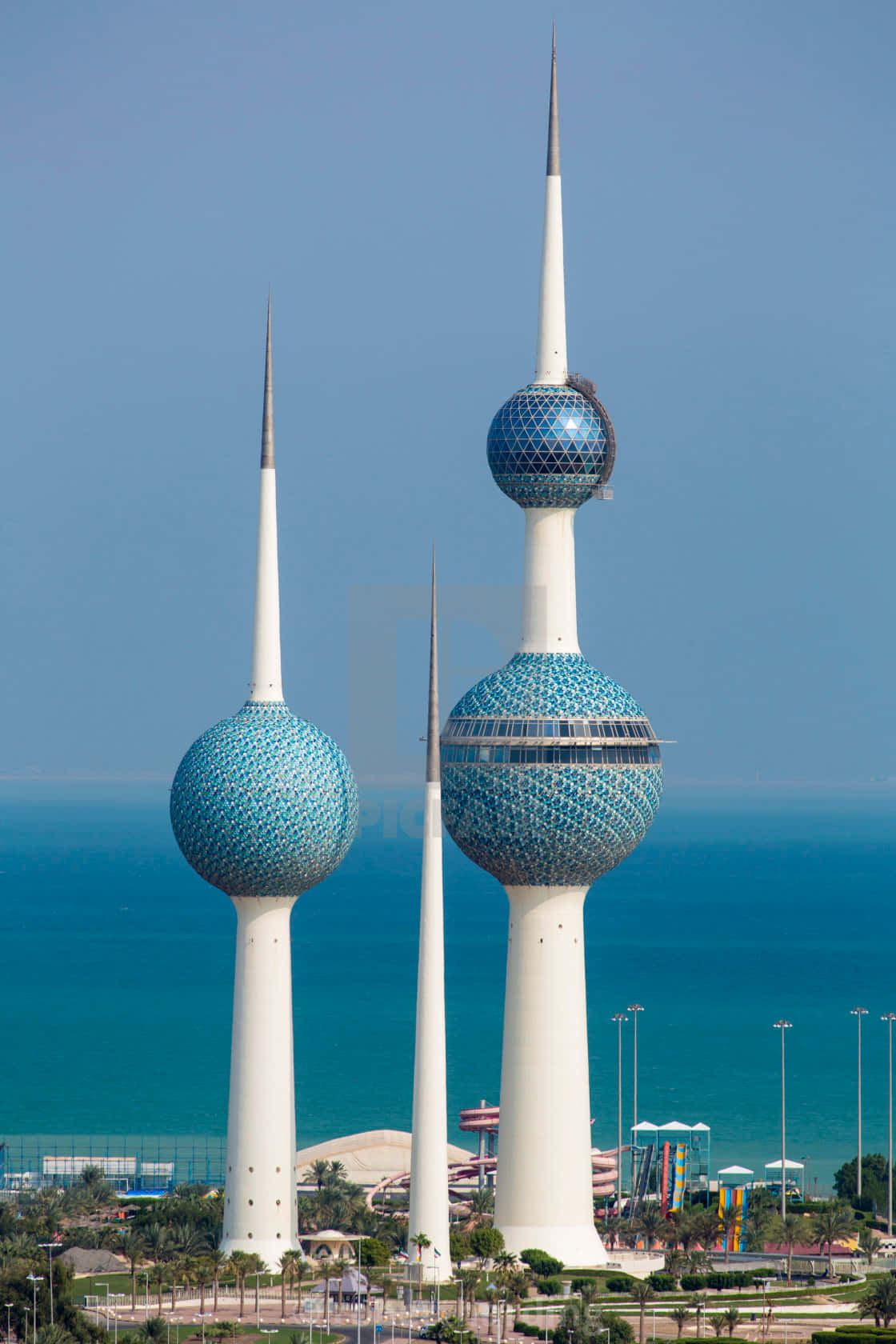 Kuwait Towers, blue domes, white spires, HD Phone Wallpaper
