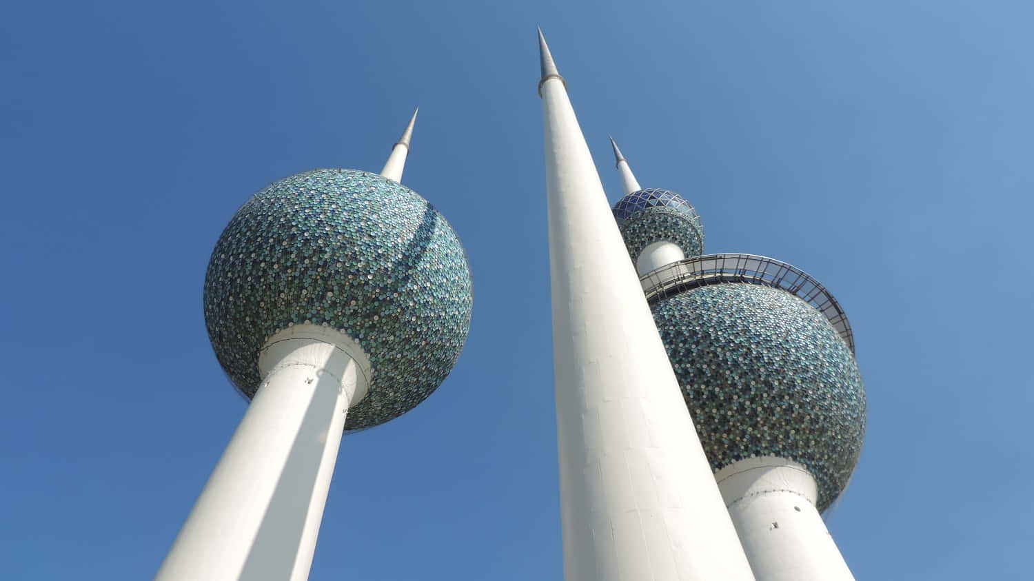Kuwait Towers, clear blue sky, spherical designs, HD Desktop Wallpaper