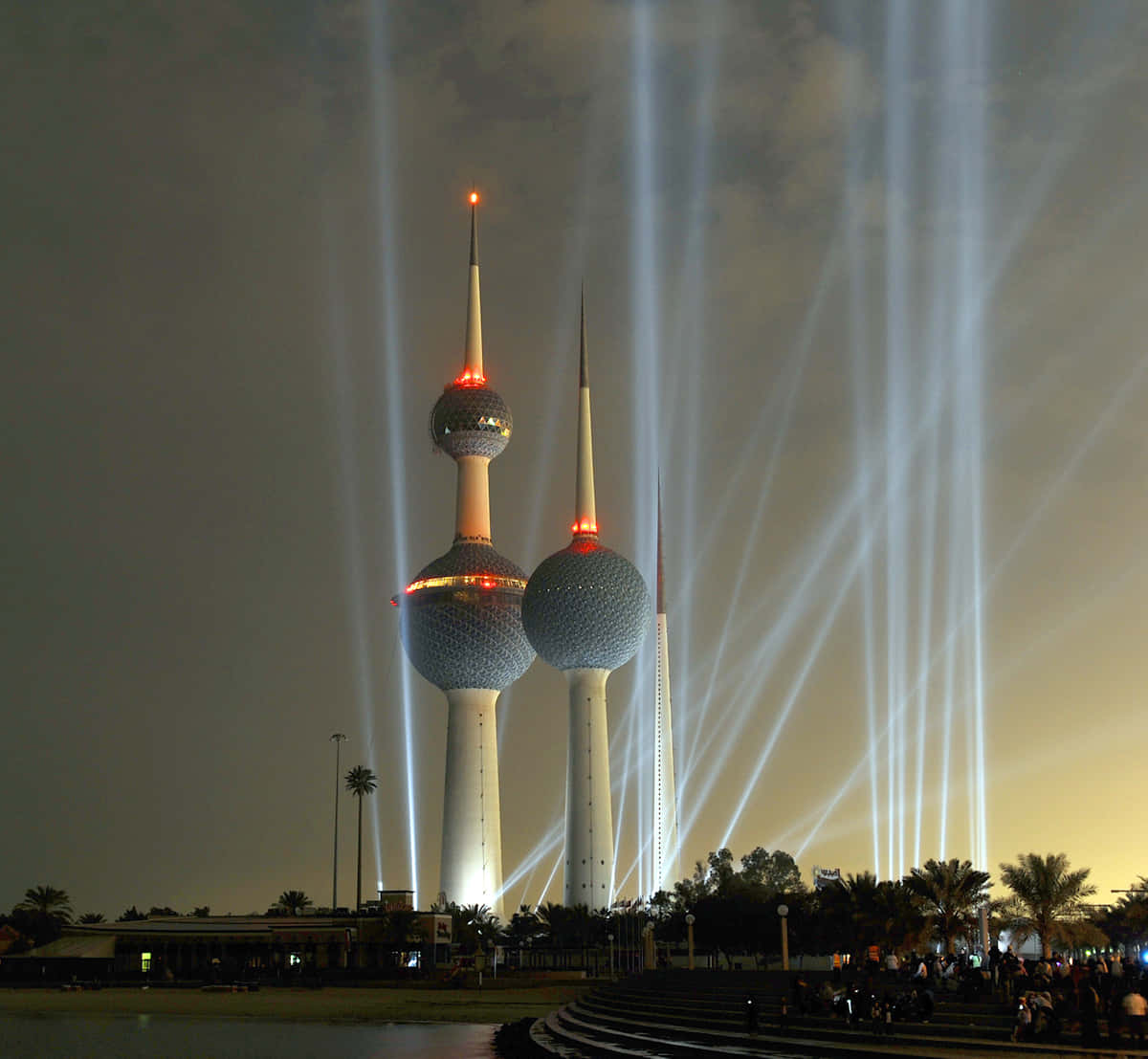 Kuwait Towers, night, cloudy sky, SD Desktop Wallpaper