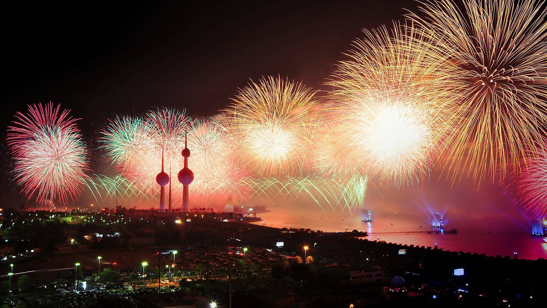 Kuwait, firework display, city skyline, Full HD Desktop Wallpaper