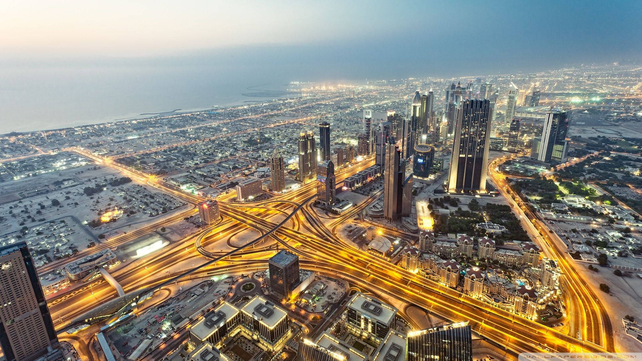 Kuwait, vast city road, dusk, Full HD Desktop Wallpaper