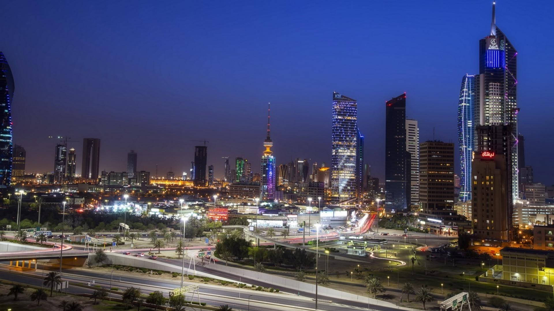 Kuwait, skyline, dusk, Full HD Desktop Wallpaper