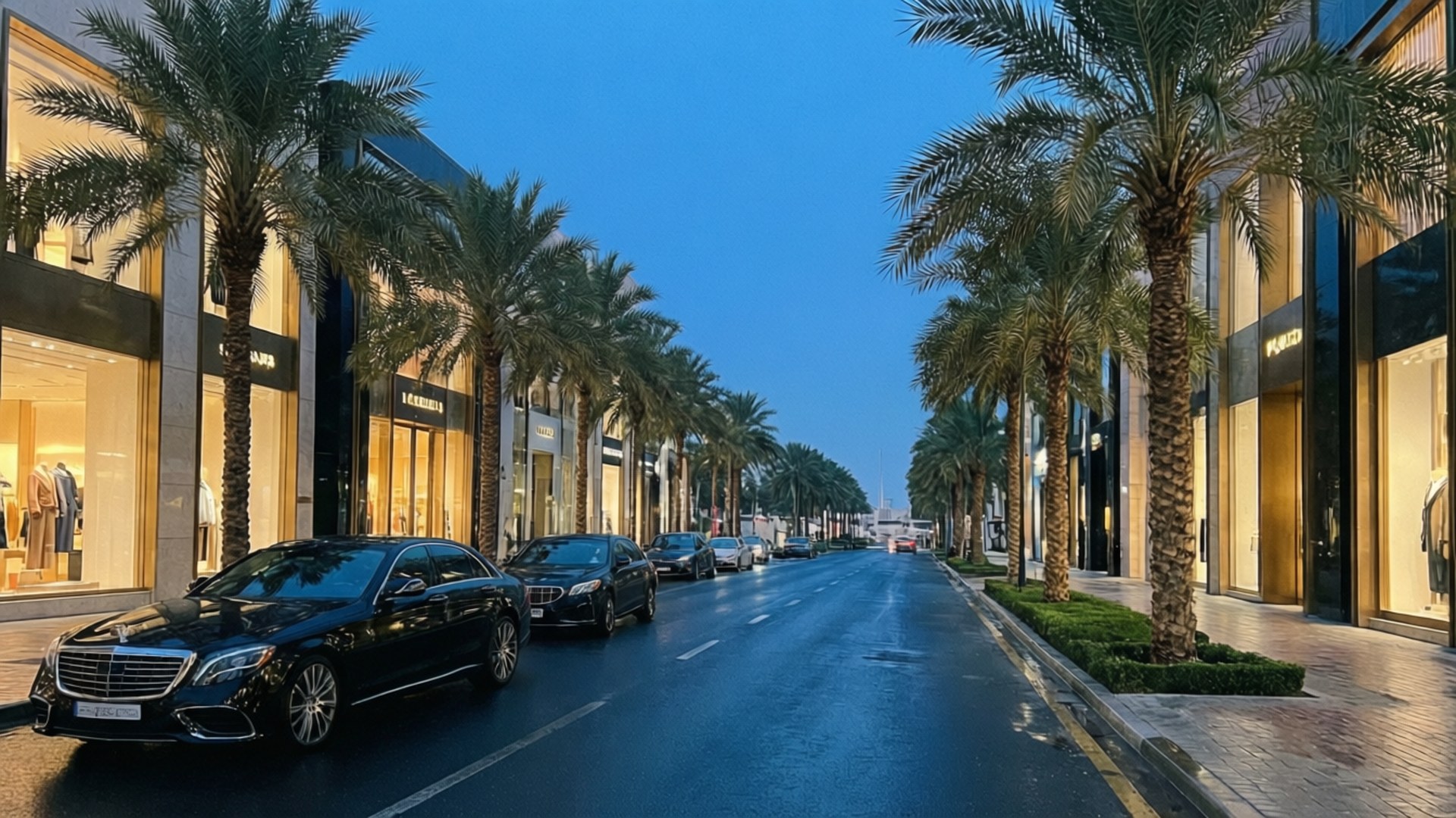Kuwait, luxury street, dusk, Full HD Desktop Wallpaper