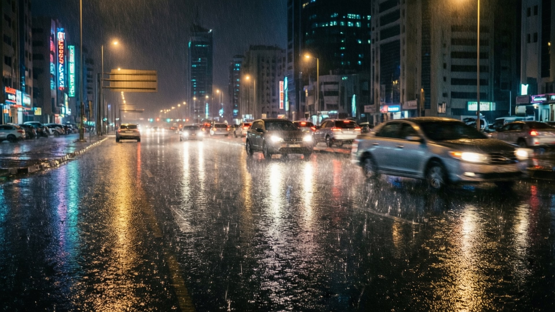 Kuwait, Rainy Kuwait Night, city street, Full HD Desktop Wallpaper