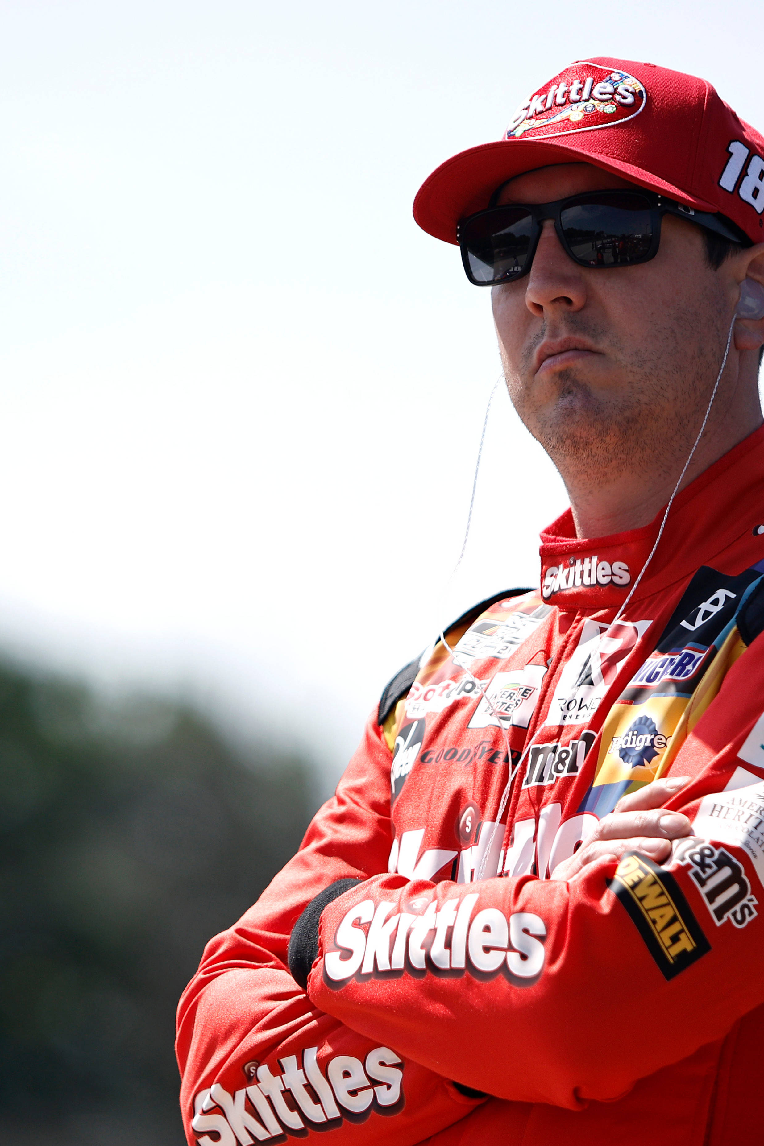 Kyle Busch, red Skittles racing suit, red cap, 2K Phone Wallpaper