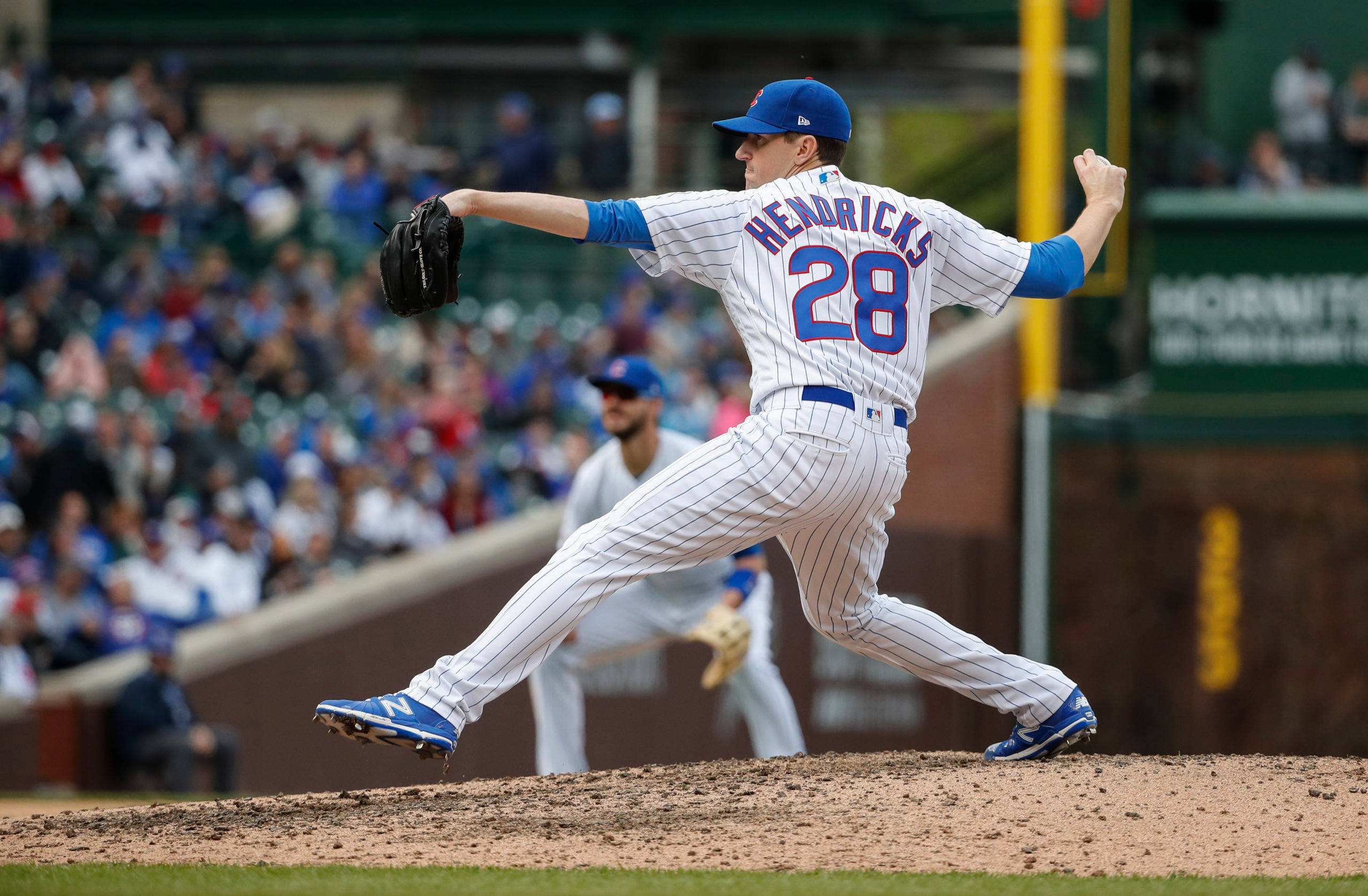 Kyle Hendricks, white pinstripe uniform, blue accents, 2K Desktop Wallpaper