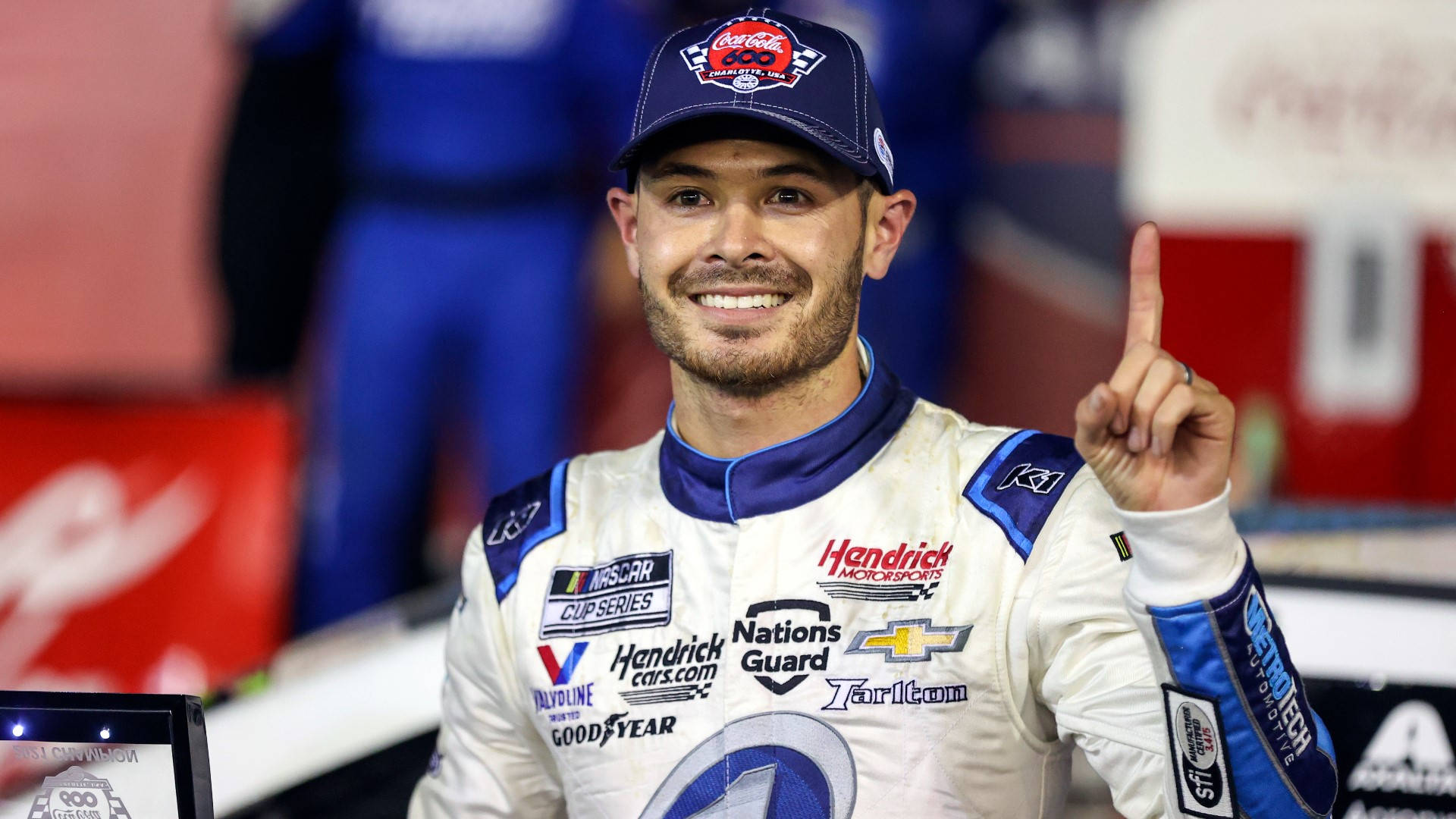 Kyle Larson, white racing suit, blue racing suit, Full HD Desktop Wallpaper