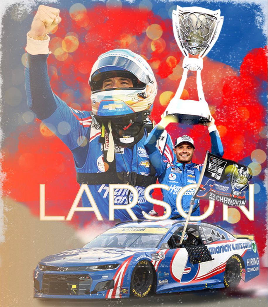 Kyle Larson, trophy, blue and red race car, SD Phone Wallpaper