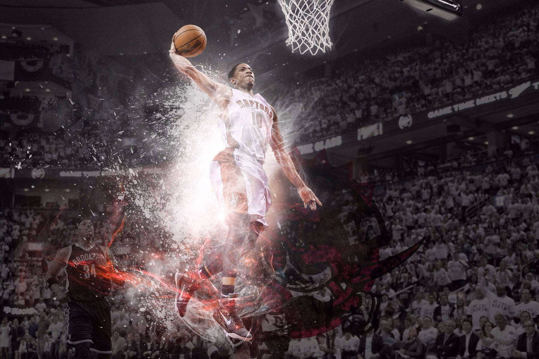 Kyle Lowry, slam dunk, red flames, HD Desktop Wallpaper