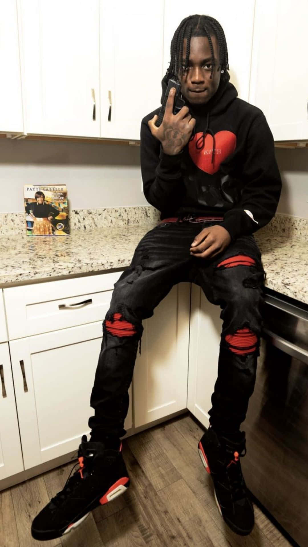 Kyle Richh, black ripped jeans, hoodie with red heart, Full HD Phone Wallpaper