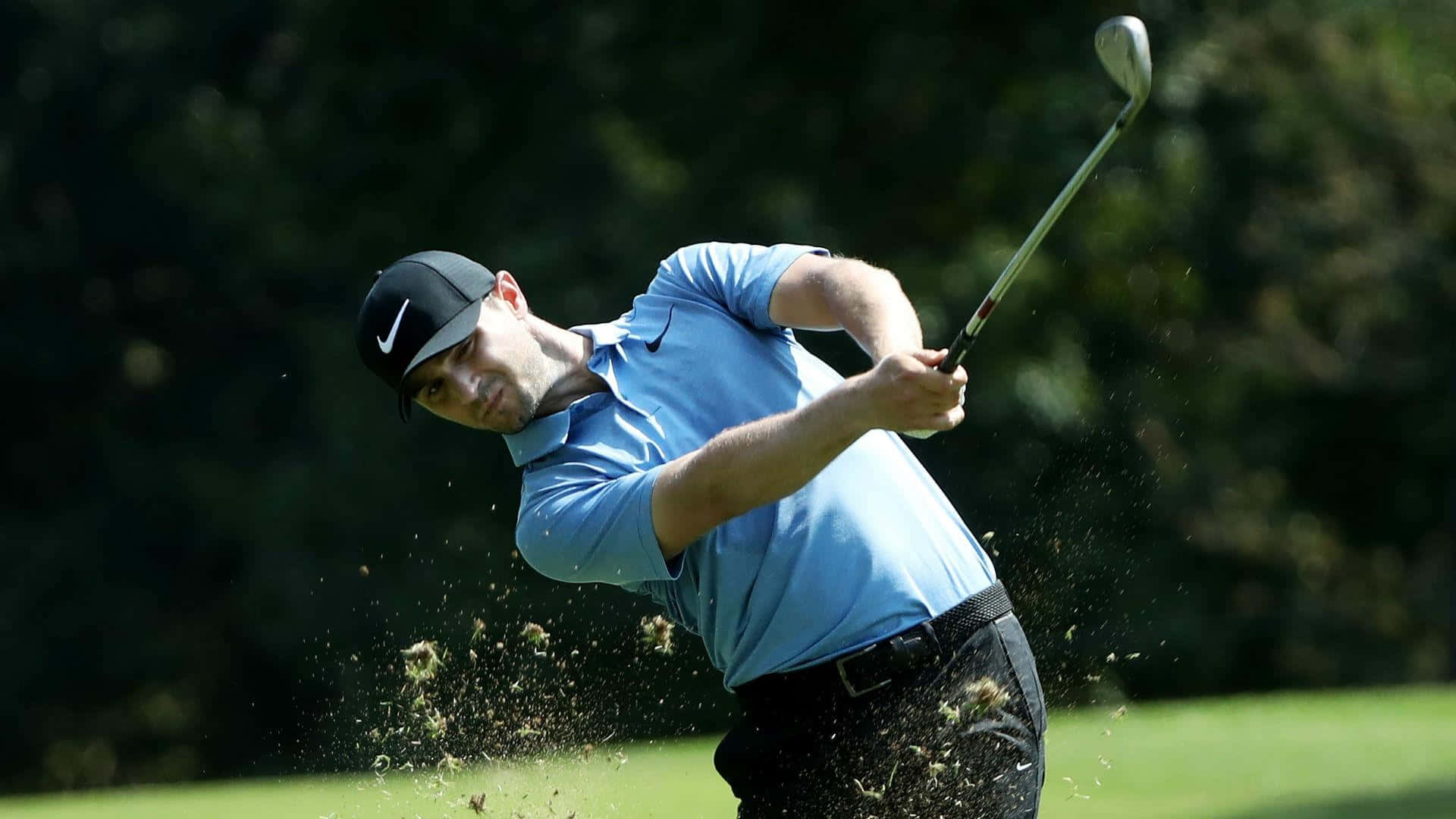 Kyle Stanley, blue shirt, golf club, Full HD Desktop Wallpaper