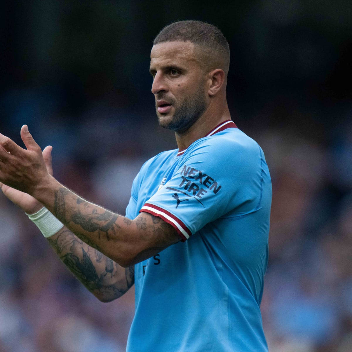 Kyle Walker, light blue jersey, tattoos, SD Desktop Wallpaper